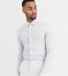 Asos Design Tall Skinny Fit Check Shirt In Blue & Brown Grid-white