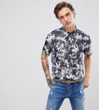 Reclaimed Vintage Inspired Shirt With Short Sleeves In Navy Floral Print Reg Fit - Navy