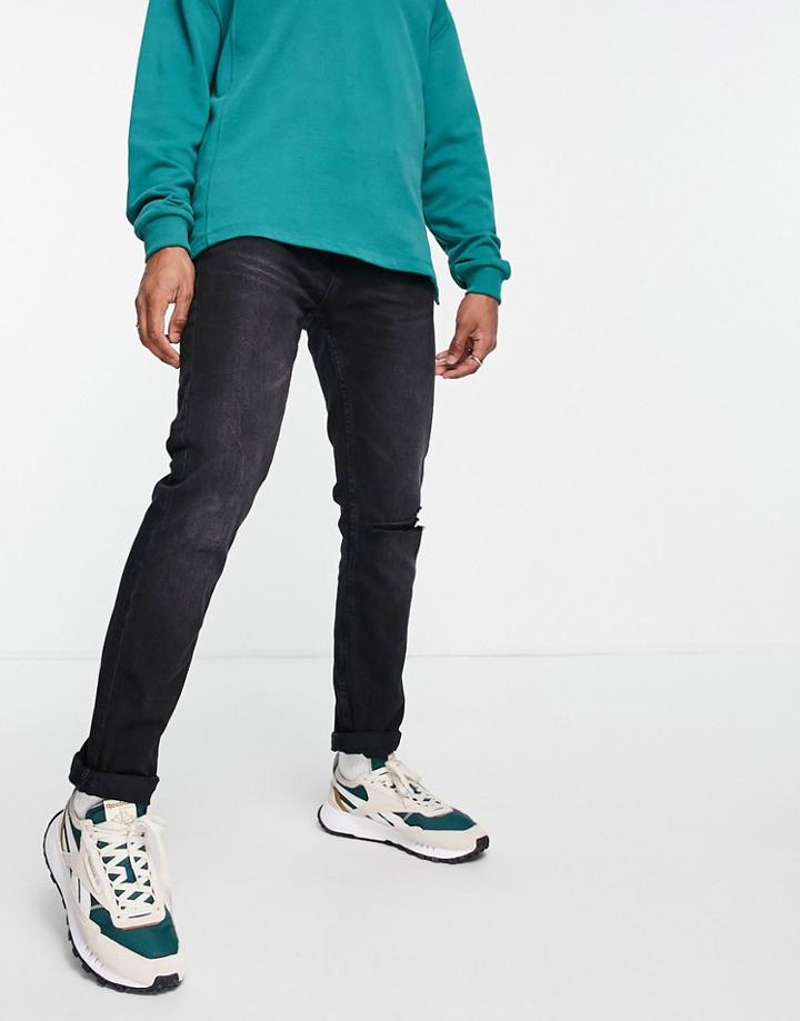 Pull & Bear Slim Fit Jeans With Rips In Black