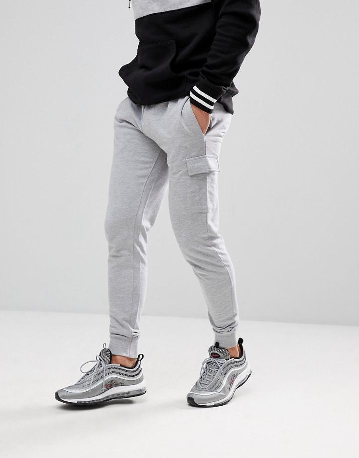 Boohooman Skinny Fit Cargo Joggers In Gray - Gray