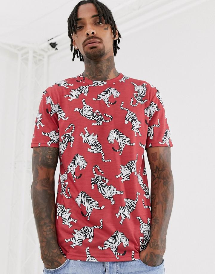 Bolongaro Trevor Tiger Print T-shirt - Red