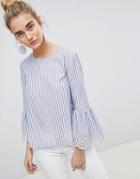 Warehouse Broderie Hem Fluted Sleeve Top - Multi