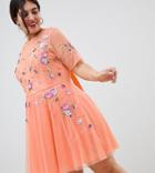 Asos Design Curve Premium Embellished Tulle Open Back Mini Dress - Orange