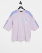 Asos Design Oversized T-shirt In Lilac With Shoulder Detail & Chest Print-multi