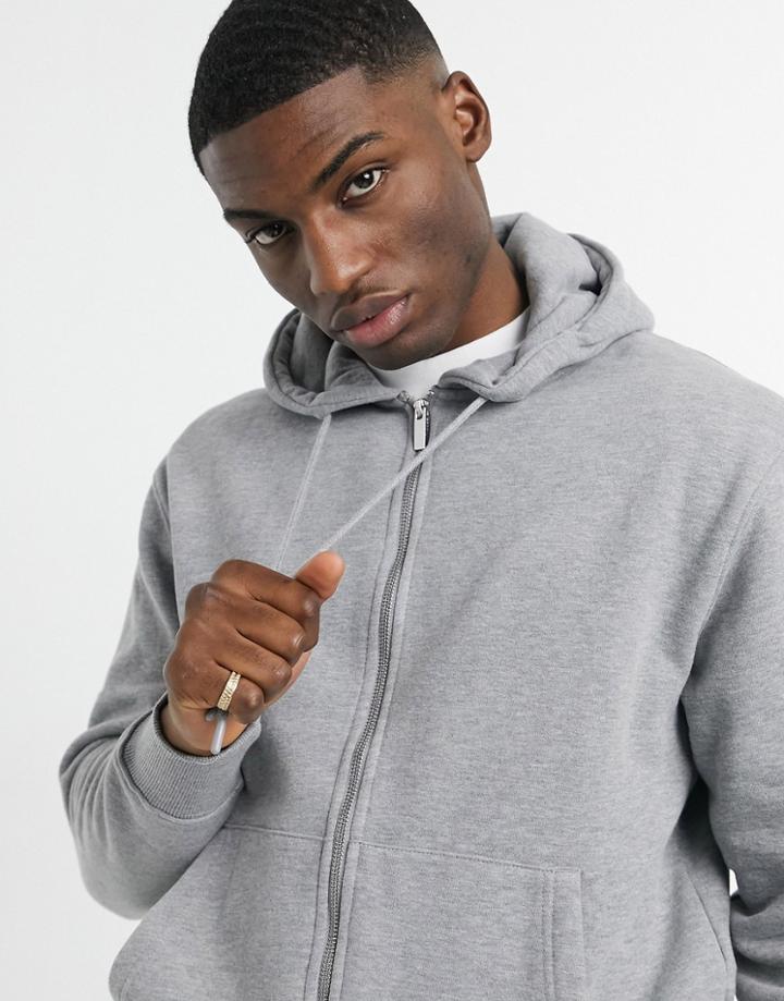 Topman Set Zip Through Hoodie In Gray Heather-grey