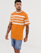 Native Youth Short Sleeve T-shirt In Chest Stripe In Orange - Yellow