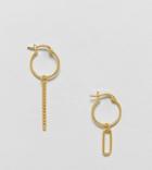Asos Gold Plated Sterling Silver Mismatch Oval And Chain Drop Hoop Earrings - Gold