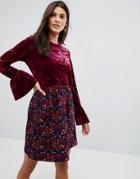 Anna Sui Crushed Velvet Dress With Jaqcuard Floral Skirt - Pink