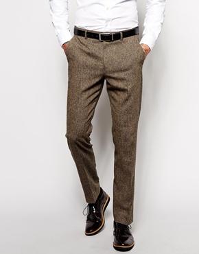 Asos Slim Smart Pants In Donegal - Brown