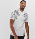 Asos Design Tall Organic Cotton Relaxed Polo With Contrast Print-white