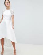 Chi Chi London High Low Hem Prom Dress With Lace Sleeves - White