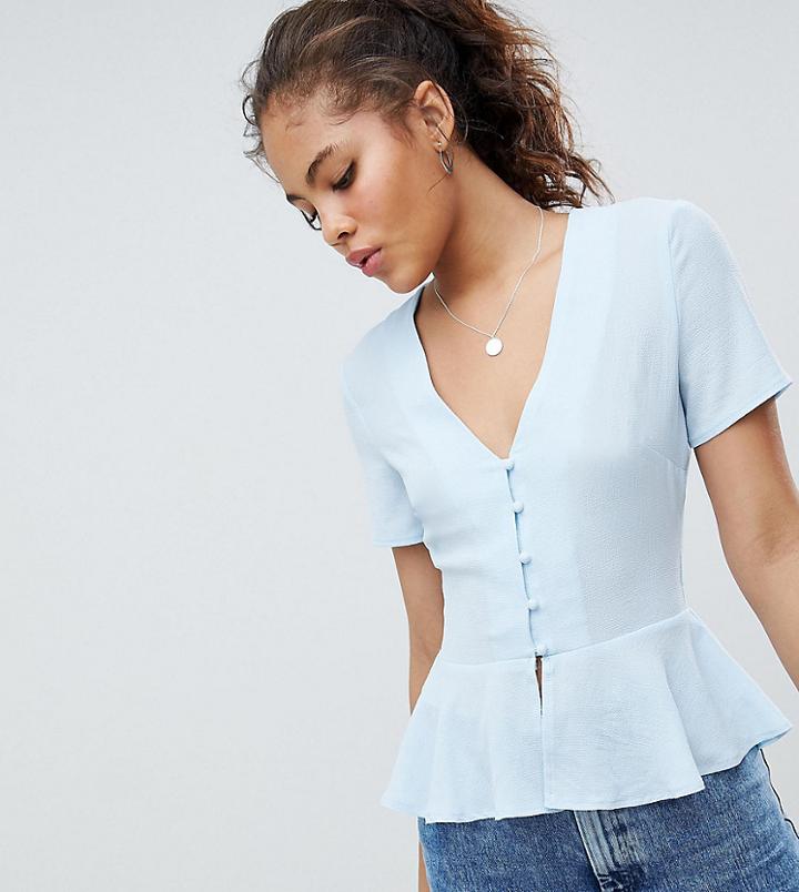 Missguided Tall Button Detail Peplum Blouse - Blue