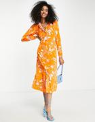 Y.a.s Floral Jaquard Printed Midi Dress In Orange