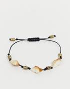 Asos Design Faux Shell Bracelet With Metal Beads - Black