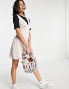 Asos Design Mini Satin Mix Tea Dress In Black And Nude