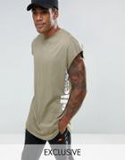 Ellesse Curved Hem T-shirt With Side Logo In Green - Green