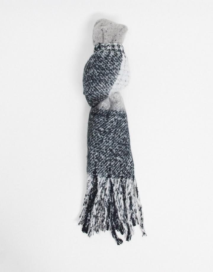 Lipsy Fluffy Plaid Scarf In Gray Plaid-grey