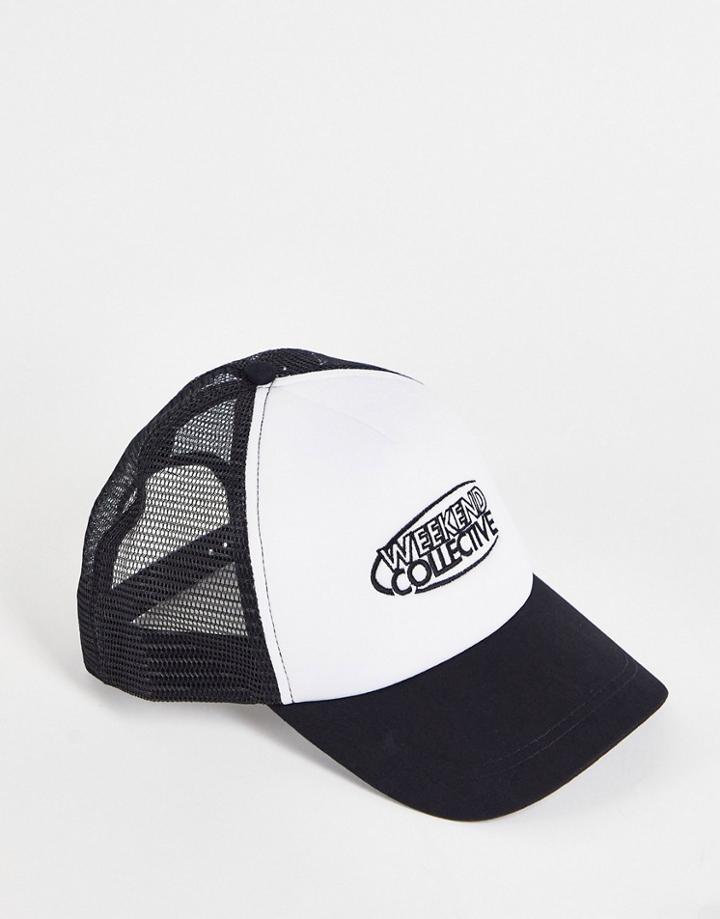 Asos Weekend Collective Trucker Cap In Black And White-multi