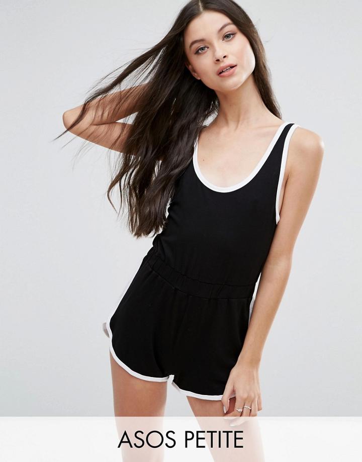 Asos Petite Jersey Drop Armhole Romper With Binding - Multi