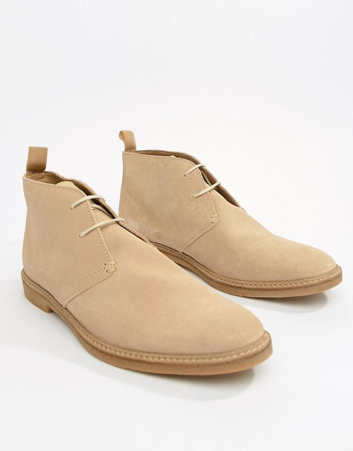River Island Leather Chukka Boots In Stone - Stone