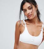 South Beach Exclusive Ribbed Popper Detail Bikini Top In White