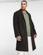 Asos Design Relaxed Fit Longline Wool Mix Overcoat In Brown