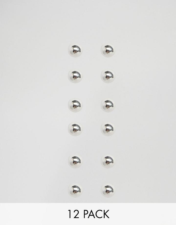 Asos Pack Of 12 Tiny Stud Multipack Earrings - Silver
