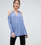 John Zack Tall Plunge Top With Metal Neck Detaiil - Blue