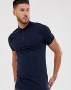 Asos Design Muscle Fit Longline Polo In Navy