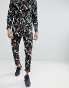 Boohooman Smart Pants In Floral Print - Black