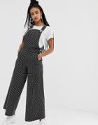 Daisy Street Relaxed Overalls In Polka Dot-black