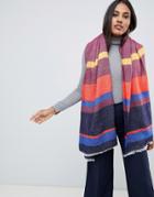 Oasis Knitted Scarf In Multi-colored Stipe - Orange