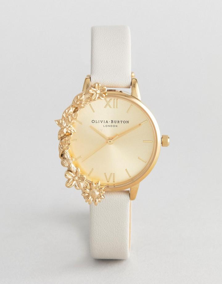 Olivia Burton Ob16cb10 Case Cuff Midi Leather Watch In Nude - Beige