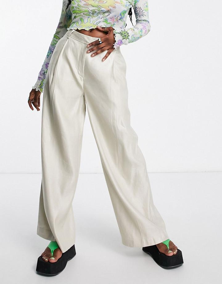 Weekday Wide Leg Linen Tailored Pants In Beige - Part Of A Set-neutral
