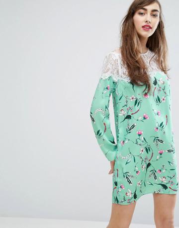 E.f.l.a Lace Panel Smock Dress In Floral - Multi
