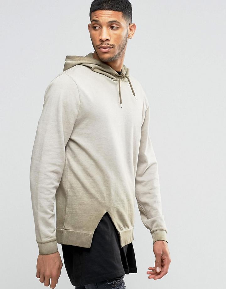 Asos Oversized Hoodie With Wash & Side Split - Green