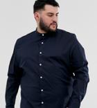 Asos Design Plus Regular Fit Shirt With Grandad Collar In Navy