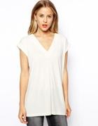 Asos Crepe Top With Pleat Front - Cream