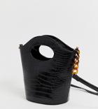 My Accessories London Exclusive Mock Croc Bucket Cross Body Bag With Resin Strap Detail-black
