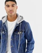Voi Jeans Denim Jacket With Hood In Mid Blue - Blue