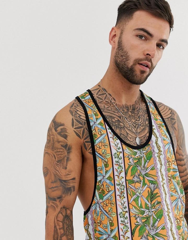 Asos Design Racer Back Tank With Alll Over Summer Baroque Print-multi