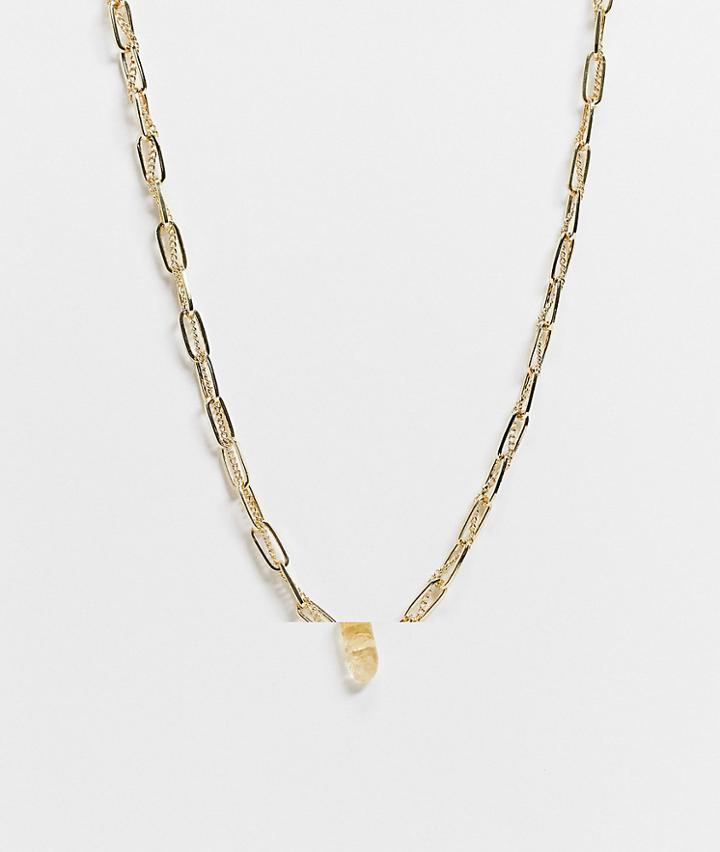 Asos Design Short Slim Double Layer Neckchain With Semi-precious Stone In Gold Tone
