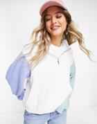 Hollister Zip Up Color Block Sweatshirt In White-pink