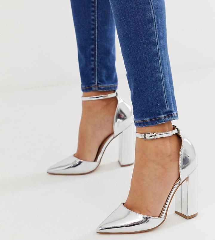 Asos Design Pebble Pointed High Heels In Silver