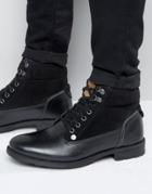Original Penguin Lace Up Boots In Black Leather - Black