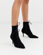 Asos Design Respect Lace Up Kitten Heel Boots In Black