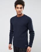Selected Homme Knitted Waffle Sweater In 100% Cotton - Blue