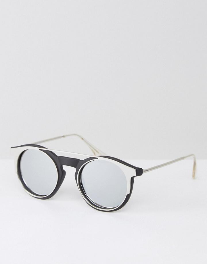 Asos Round Sunglasses With Black Layered Frame - Black