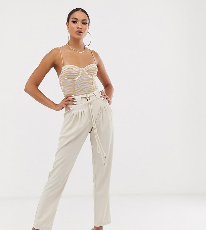 Unique21 Tapered High Waist Pants With Rope Belt-white