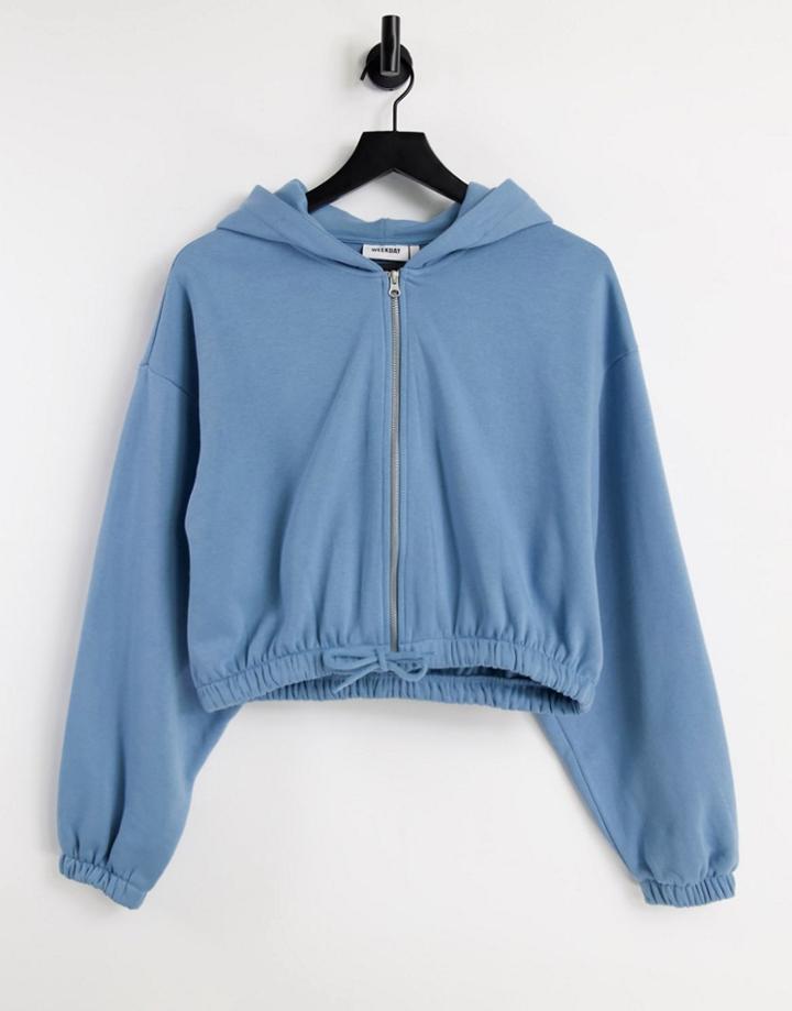 Weekday Miriam Organic Cotton Zip Up Hoodie-blues